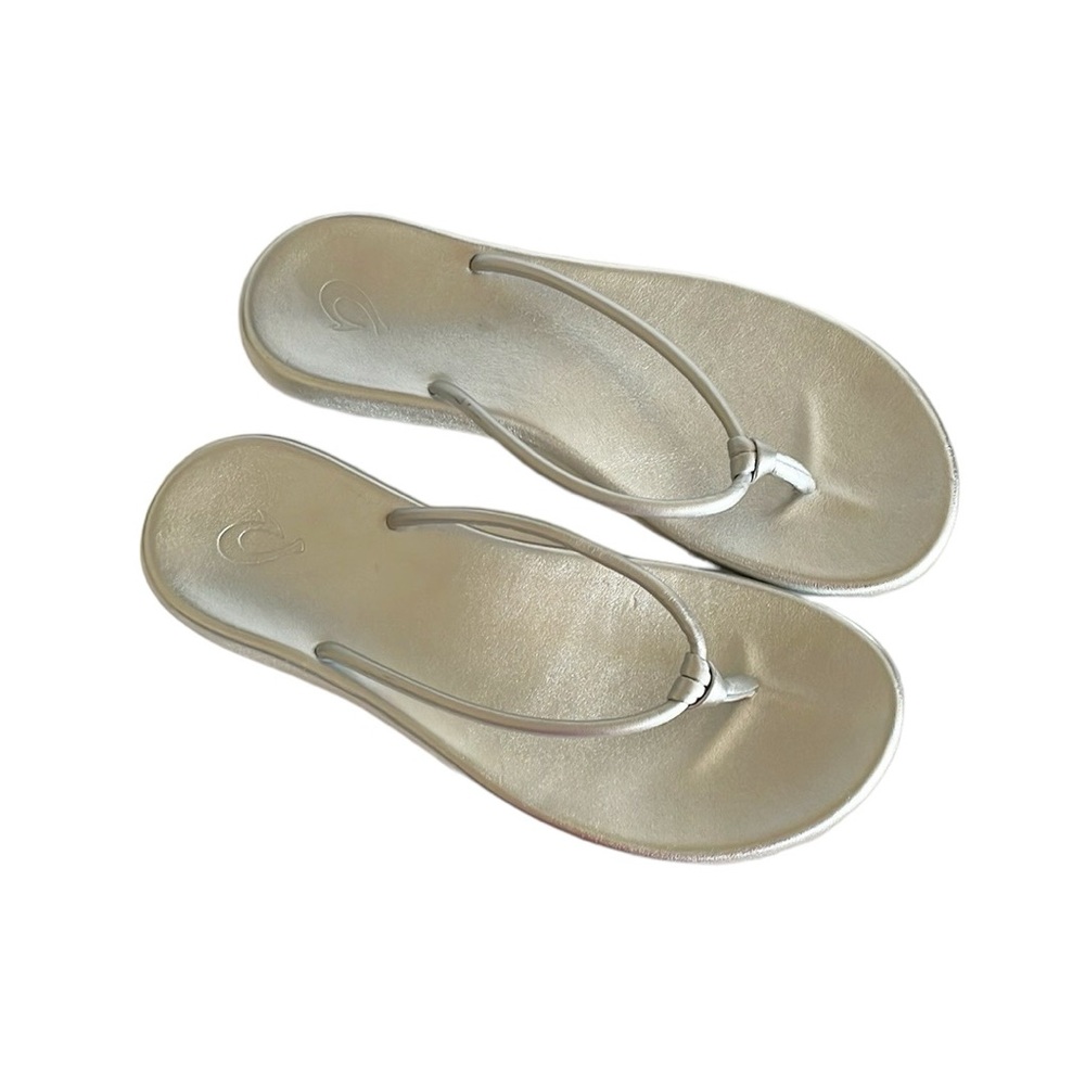 OluKai Metallic Silver Flip Flop Sandals
